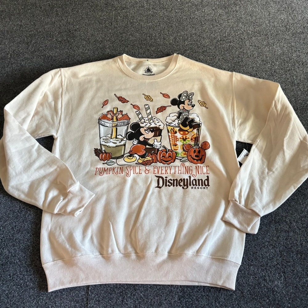 Disney Disneyland Pumpkin Spice Everything Nice Mickey Minnie Sweatshirt SM NWT